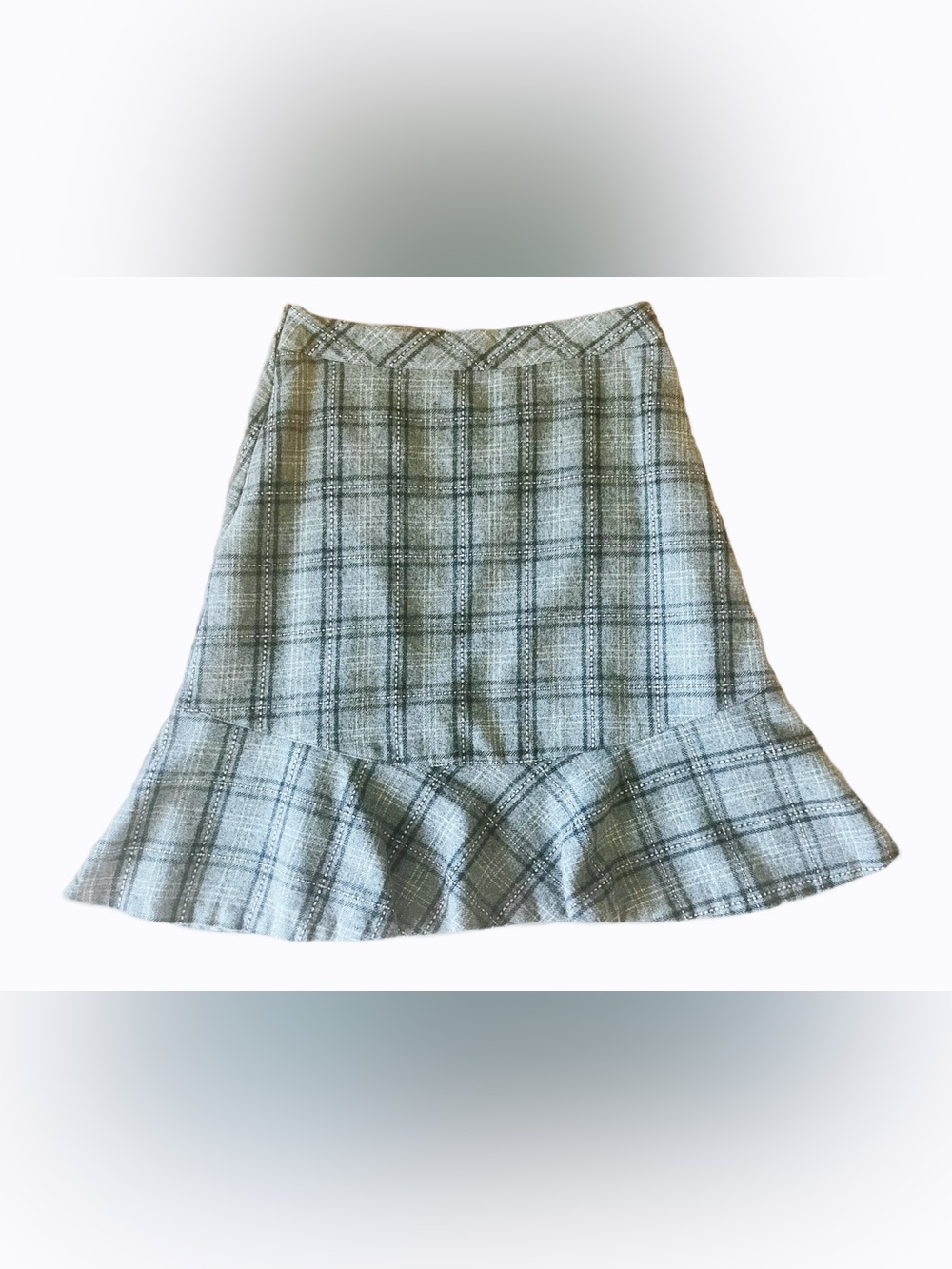 Women's Vintage Gray Plaid Tweed Mini Skirt High Waist Mermaid Hem Wool Blend